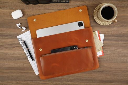 Genuine Leather Sleeve for 13/14/15-in MacBook Pro & MacBook Air, Slim Protective Laptop Case, Folio Document Organizer Leather Folder Portfolio-Brown in Kuwait