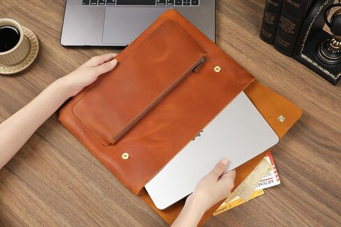 Genuine Leather Sleeve for 13/14/15-in MacBook Pro & MacBook Air, Slim Protective Laptop Case, Folio Document Organizer Leather Folder Portfolio-Brown in Kuwait