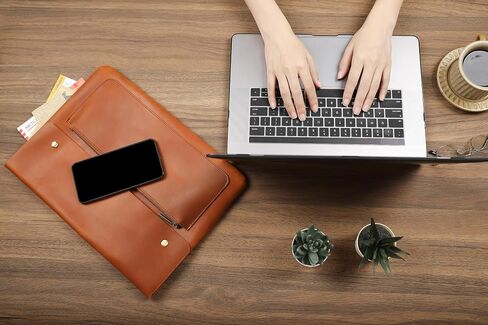Genuine Leather Sleeve for 13/14/15-in MacBook Pro & MacBook Air, Slim Protective Laptop Case, Folio Document Organizer Leather Folder Portfolio-Brown in Kuwait