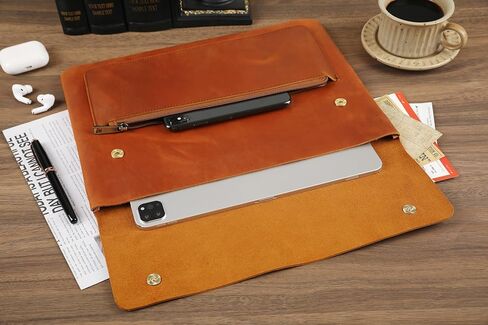 Genuine Leather Sleeve for 13/14/15-in MacBook Pro & MacBook Air, Slim Protective Laptop Case, Folio Document Organizer Leather Folder Portfolio-Brown in Kuwait