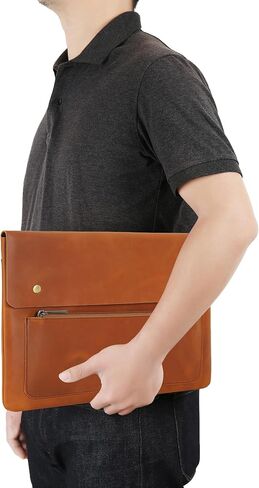 Genuine Leather Sleeve for 13/14/15-in MacBook Pro & MacBook Air, Slim Protective Laptop Case, Folio Document Organizer Leather Folder Portfolio-Brown in Kuwait