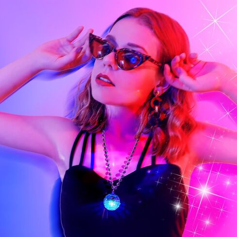 Sasylvia 12 PCS LED Disco Ball Nceplaces Light Up Mardi Gras Bead Netlaces 70s Disco Party Favors Glow في إكسسوارات أزياء المجوهرات المظلمة للخرز لتوفيات الرقص الحزبية (الفضة ، الملونة) in Saudi Arabia