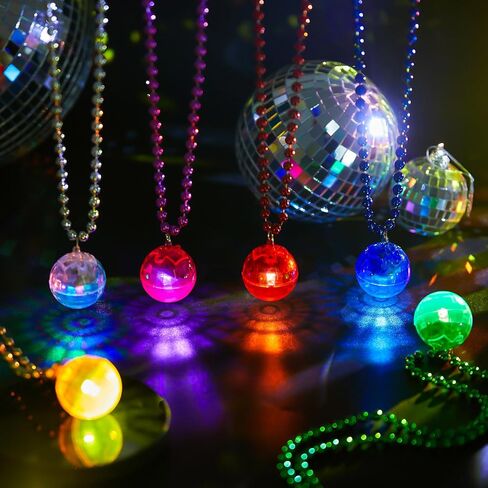 Sasylvia 12 PCS LED Disco Ball Nceplaces Light Up Mardi Gras Bead Netlaces 70s Disco Party Favors Glow في إكسسوارات أزياء المجوهرات المظلمة للخرز لتوفيات الرقص الحزبية (الفضة ، الملونة) in Saudi Arabia