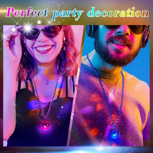 Sasylvia 12 PCS LED Disco Ball Nceplaces Light Up Mardi Gras Bead Netlaces 70s Disco Party Favors Glow في إكسسوارات أزياء المجوهرات المظلمة للخرز لتوفيات الرقص الحزبية (الفضة ، الملونة) in Saudi Arabia