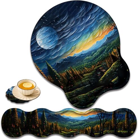 Keyboard Wrist Rest Pad and Ergonomic Mouse Pad Wrist Rest (with Coaster) Set, Non-Slip Base & with Memory Foam for Easy Typing and Wrist Pain Relief - Black Leopard Print in Kuwait