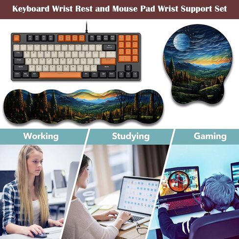 Keyboard Wrist Rest Pad and Ergonomic Mouse Pad Wrist Rest (with Coaster) Set, Non-Slip Base & with Memory Foam for Easy Typing and Wrist Pain Relief - Black Leopard Print in Kuwait