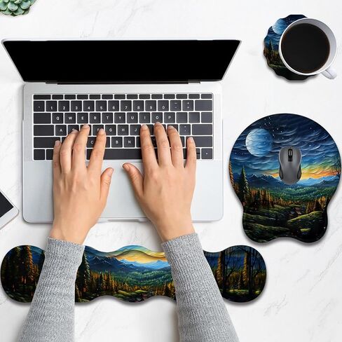Keyboard Wrist Rest Pad and Ergonomic Mouse Pad Wrist Rest (with Coaster) Set, Non-Slip Base & with Memory Foam for Easy Typing and Wrist Pain Relief - Black Leopard Print in Kuwait