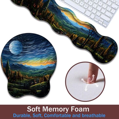 Keyboard Wrist Rest Pad and Ergonomic Mouse Pad Wrist Rest (with Coaster) Set, Non-Slip Base & with Memory Foam for Easy Typing and Wrist Pain Relief - Black Leopard Print in Kuwait