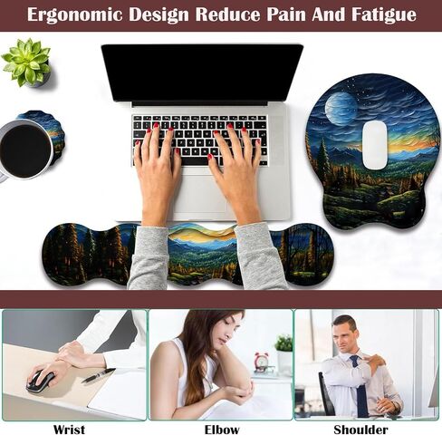 Keyboard Wrist Rest Pad and Ergonomic Mouse Pad Wrist Rest (with Coaster) Set, Non-Slip Base & with Memory Foam for Easy Typing and Wrist Pain Relief - Black Leopard Print in Kuwait