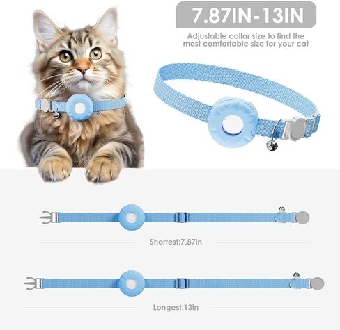 CAT GPS Tracker ، Smart Cat GPS Tracker متوافق مع Apple Find My App (iOS فقط) ، لا توجد رسوم شهرية ، مقاومة للماء (Tracker White ، طوق القط الأزرق) in Kuwait