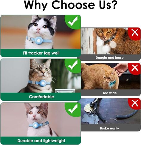CAT GPS Tracker ، Smart Cat GPS Tracker متوافق مع Apple Find My App (iOS فقط) ، لا توجد رسوم شهرية ، مقاومة للماء (Tracker White ، طوق القط الأزرق) in Kuwait