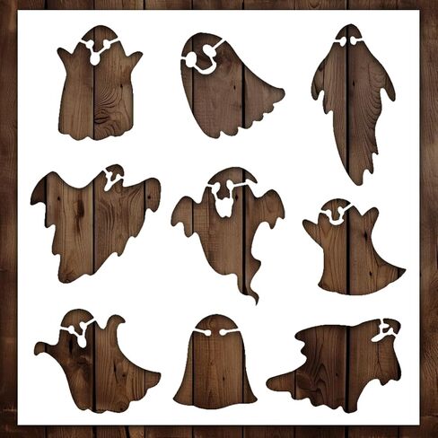 Ghost Stencil | Reusable Halloween Horror Kids Children Ghost Stencils for Painting on Wood, Glass, Wall, Rock, Fabric, Walls, Canvas, Glassware, Door Mat, Doormats, Pumpkin 9"x 9" in Saudi Arabia
