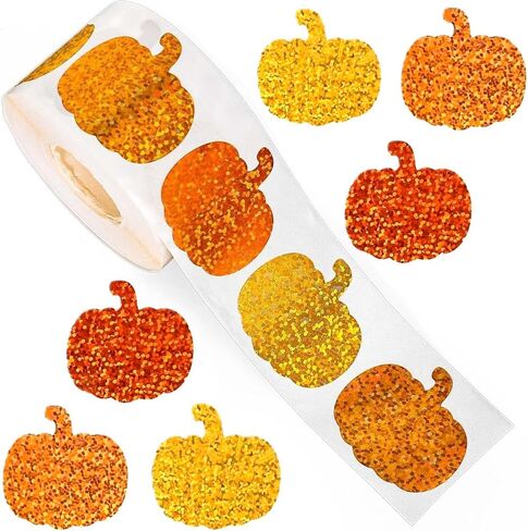 500pcs ملصقات قرع هالوين لفة 1 في شكل اليقطين بالليزر شارات مقاومة للماء 3 ألوان برتقالية ملصقات ملصقات ذاتية للذات للأطفال in Kuwait