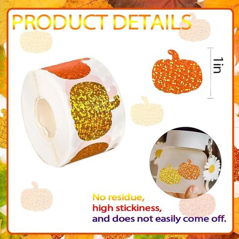 500pcs ملصقات قرع هالوين لفة 1 في شكل اليقطين بالليزر شارات مقاومة للماء 3 ألوان برتقالية ملصقات ملصقات ذاتية للذات للأطفال in Kuwait