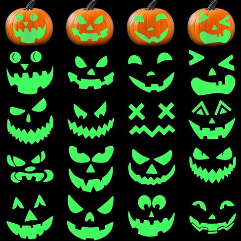 16 Pieces Halloween Luminous Pumpkin Sticker Fluorescent Green Decals Sticker Glow in The Dark Window Wall Door Stickers Decorating Craft Kits for Halloween Party Decorations Supplies in Saudi Arabia