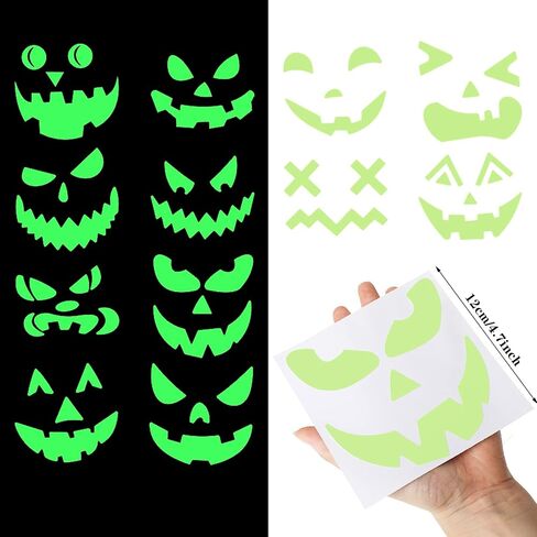 16 Pieces Halloween Luminous Pumpkin Sticker Fluorescent Green Decals Sticker Glow in The Dark Window Wall Door Stickers Decorating Craft Kits for Halloween Party Decorations Supplies in Saudi Arabia
