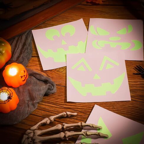 16 Pieces Halloween Luminous Pumpkin Sticker Fluorescent Green Decals Sticker Glow in The Dark Window Wall Door Stickers Decorating Craft Kits for Halloween Party Decorations Supplies in Saudi Arabia