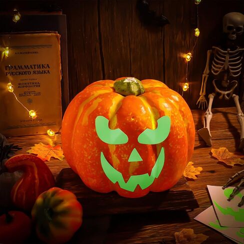 16 Pieces Halloween Luminous Pumpkin Sticker Fluorescent Green Decals Sticker Glow in The Dark Window Wall Door Stickers Decorating Craft Kits for Halloween Party Decorations Supplies in Saudi Arabia