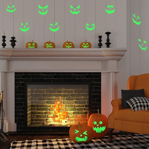 16 Pieces Halloween Luminous Pumpkin Sticker Fluorescent Green Decals Sticker Glow in The Dark Window Wall Door Stickers Decorating Craft Kits for Halloween Party Decorations Supplies in Saudi Arabia