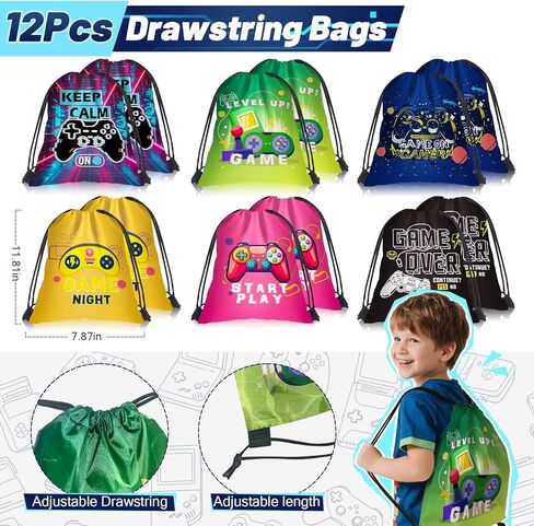Video Game Party Favors Kids Gamer Birthday Party Supplies Drawstring Bag Silicone Bracelet Glow in Dark Tattoo Sticker Keychain Gamer Party Favors Gaming Birthday Goodie Bag Stuffers in Saudi Arabia