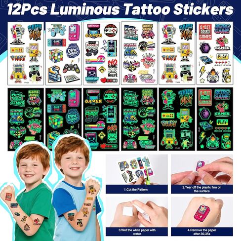 Video Game Party Favors Kids Gamer Birthday Party Supplies Drawstring Bag Silicone Bracelet Glow in Dark Tattoo Sticker Keychain Gamer Party Favors Gaming Birthday Goodie Bag Stuffers in Saudi Arabia