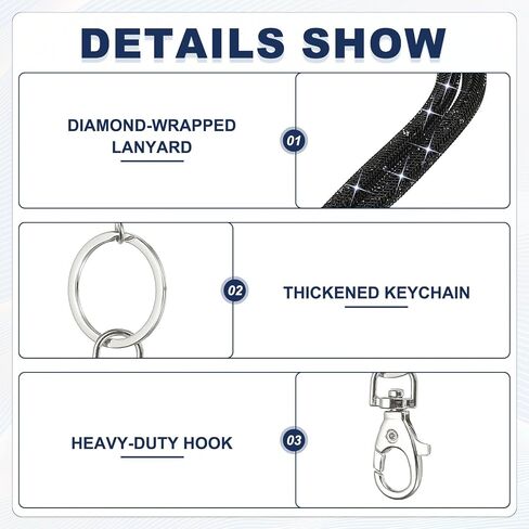 PATIKIL RHINESTONE LANYARD للمفاتيح ، بلينغ الحبل لشارة الهوية مع سلسلة مفاتيح الكريستال المعدنية in Saudi Arabia