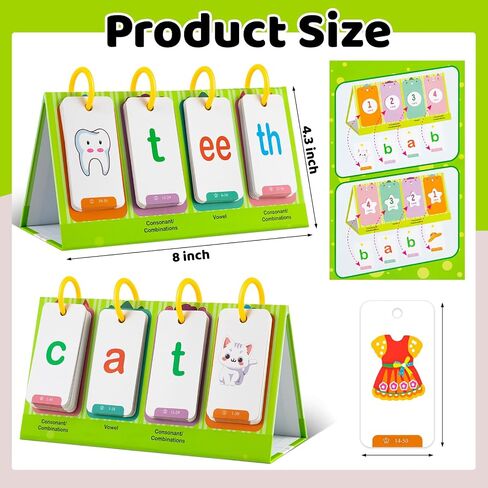CVC & CVCC Words Games Phonics Flash بطاقات فلاش لرياض الأطفال ما قبل المدرسة ، مخطط جيب التعلم الأبجدي ، أداة تعلم الصوتيات في مرحلة ما قبل المدرسة للطلاب اللوازم المدرسية للطلاب in Kuwait