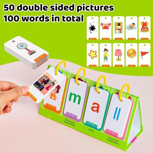 CVC & CVCC Words Games Phonics Flash بطاقات فلاش لرياض الأطفال ما قبل المدرسة ، مخطط جيب التعلم الأبجدي ، أداة تعلم الصوتيات في مرحلة ما قبل المدرسة للطلاب اللوازم المدرسية للطلاب in Kuwait
