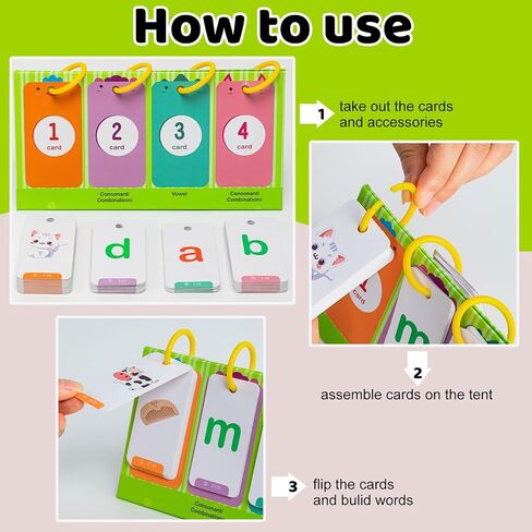 CVC & CVCC Words Games Phonics Flash بطاقات فلاش لرياض الأطفال ما قبل المدرسة ، مخطط جيب التعلم الأبجدي ، أداة تعلم الصوتيات في مرحلة ما قبل المدرسة للطلاب اللوازم المدرسية للطلاب in Kuwait