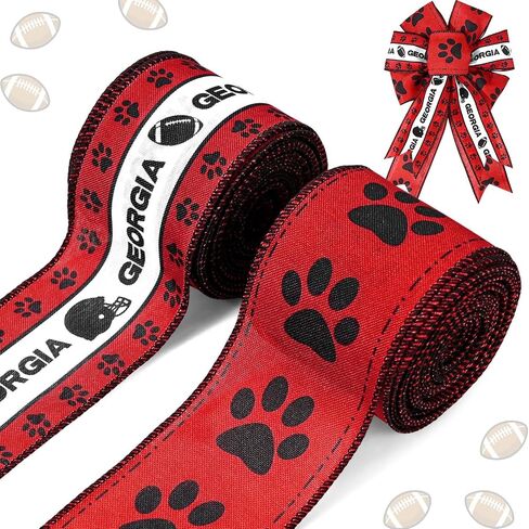 2 Rolls Georgia Wired Rebon Red White Black Boottblics خوذات Paw Print Bagbon للاشتراك الزخارف الزخارف الزخار in Kuwait