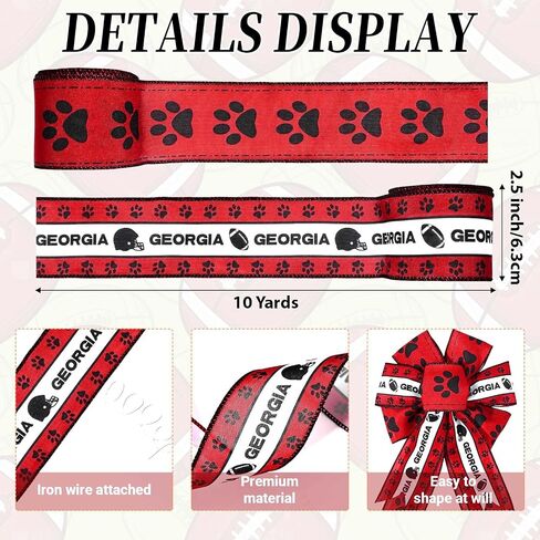 2 Rolls Georgia Wired Rebon Red White Black Boottblics خوذات Paw Print Bagbon للاشتراك الزخارف الزخارف الزخار in Kuwait