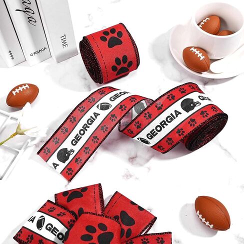 2 Rolls Georgia Wired Rebon Red White Black Boottblics خوذات Paw Print Bagbon للاشتراك الزخارف الزخارف الزخار in Kuwait