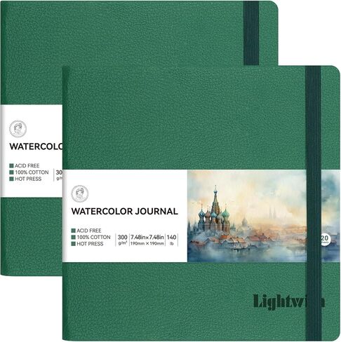 Lightwish Square Watercolor Sketchbook,2 Pack Total 40 Sheets,100% Cotton,300gsm/140lb,Acid-Free,Hot Press Watecolor Paper Journal for Artists Adults Students,4.72 * 4.72 Inches in Saudi Arabia