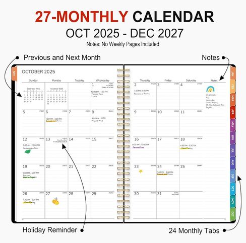GNL Monthly Planner 2026-2027 ، 2 سنة (27 شهرًا) مخطط التقويم ، أكتوبر 2025 - ديسمبر 2027 ، 7 "× 10" فروق شهرية ومخطط سنوي ، مثالي للتخطيط المنزلي للمكاتب المدرسية ، الأسود in Kuwait