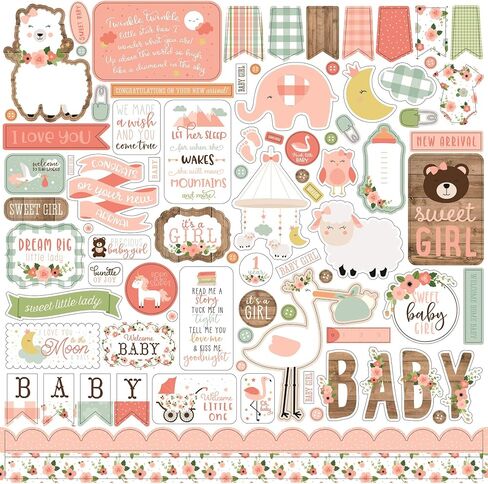 Echo Park Paper Company Baby Girl Element Paper ، 12-X-12 بوصة ، وردي ، أصفر ، أخضر ، أزرق in Saudi Arabia