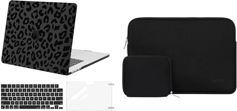 Mosiso متوافق مع MacBook Air 15 بوصة Case 2023 إطلاق A2941 M2 شريحة مع معرف اللمس ، والحبوب الفهد البلاستيكية قشرة الصلبة وحقيبة الأكمام النيوبرين وغطاء لوحة المفاتيح وحامي الشاشة ، الأسود in Saudi Arabia