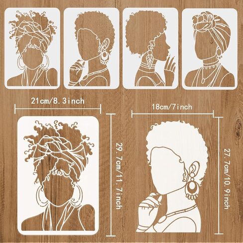 FINGERINSPIRE 4 Pcs Beauty African Tribal Girl Painting Stencils 11.7x8.3 inch Young Girl Face Silhouette Stencil Reusable PET Hollow Out Craft Template for Painting on Wall Wood Furniture in Saudi Arabia