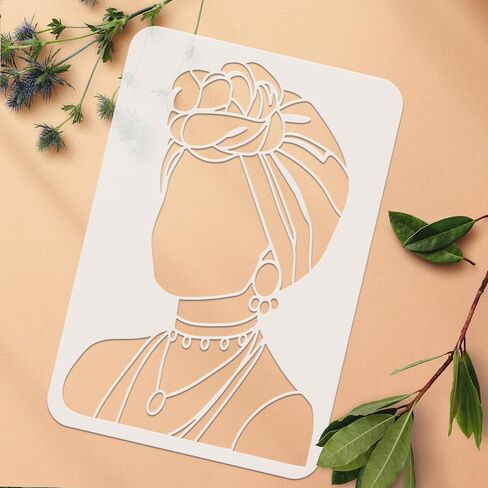 FINGERINSPIRE 4 Pcs Beauty African Tribal Girl Painting Stencils 11.7x8.3 inch Young Girl Face Silhouette Stencil Reusable PET Hollow Out Craft Template for Painting on Wall Wood Furniture in Saudi Arabia