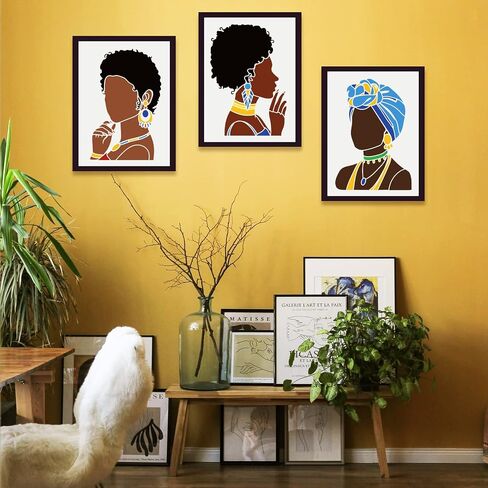 FINGERINSPIRE 4 Pcs Beauty African Tribal Girl Painting Stencils 11.7x8.3 inch Young Girl Face Silhouette Stencil Reusable PET Hollow Out Craft Template for Painting on Wall Wood Furniture in Saudi Arabia
