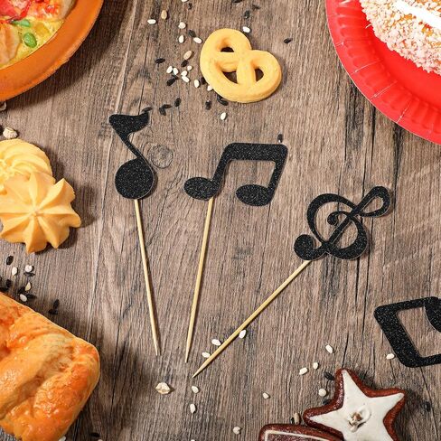 30pcs ملاحظات موسيقى كب كيك ، وألواح الموسيقى ، ديكورات الحفلات ، والرمز الموسيقي الأسود بريق كب كيك ، لموسيقى موسيقى الروك موسيقية حفل زفاف طفل لوازم حفلة عيد ميلاد in Saudi Arabia
