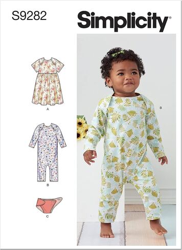 Simplicity Baby's Long Sleeve Romper و Caper Coper و Pullover Dress Packet ، رمز 9282 نمط الخياطة ، أحجام XS-XL ، أبيض in Saudi Arabia