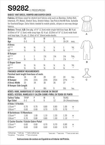 Simplicity Baby's Long Sleeve Romper و Caper Coper و Pullover Dress Packet ، رمز 9282 نمط الخياطة ، أحجام XS-XL ، أبيض in Saudi Arabia