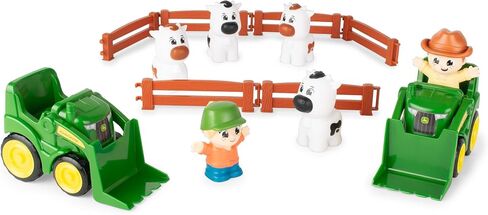 TOMY The Cows are Out! Farm Playset for Kids - Toddler Farm Set includes John Deere Tractor Toys with Front Loaders, Fencing, 2 Farmer Action Figures, and 4 Cow Toys - 14 Count - Ages 18 Months and Up in Saudi Arabia