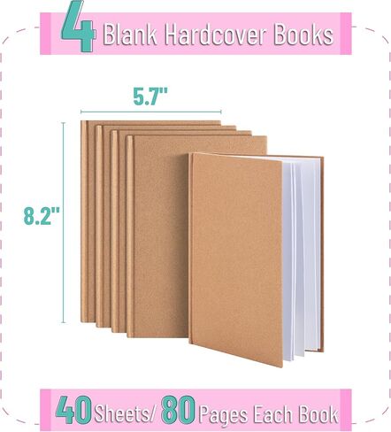 Mr. Pen- Hardcover Blank Books, 4 pcs, 5.7"x8.2", 40 Sheets, Kraft Blank Books for Kids to Write Stories, Blank Notebooks for Kids, Blank Journal for Kids, Unlined Notebook, Notebook for Kids in Saudi Arabia
