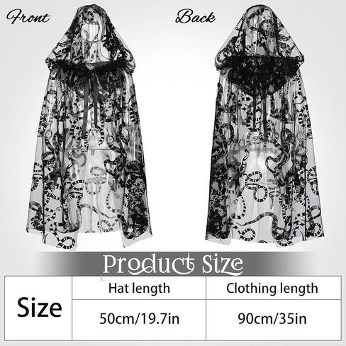 Halloween Witch Black Lace Hooded Cloak for Women Gothic Short Sheer Cape Vampire Cloak for Halloween Cosplay Costume Party in Saudi Arabia