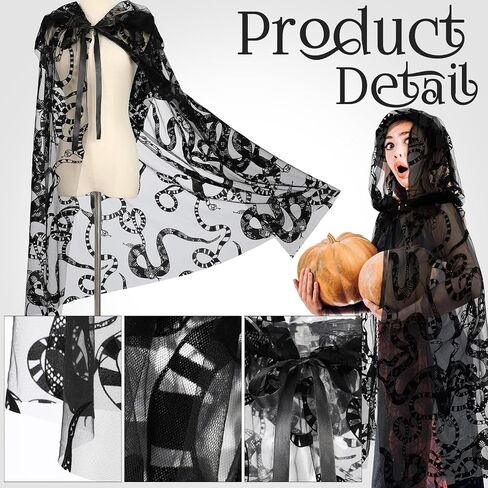 Halloween Witch Black Lace Hooded Cloak for Women Gothic Short Sheer Cape Vampire Cloak for Halloween Cosplay Costume Party in Saudi Arabia