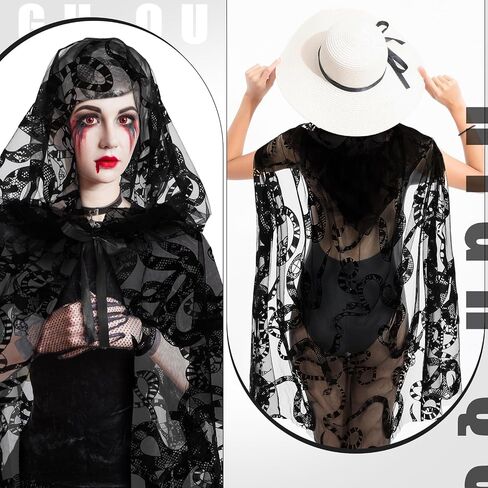 Halloween Witch Black Lace Hooded Cloak for Women Gothic Short Sheer Cape Vampire Cloak for Halloween Cosplay Costume Party in Saudi Arabia