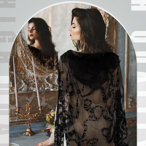 Halloween Witch Black Lace Hooded Cloak for Women Gothic Short Sheer Cape Vampire Cloak for Halloween Cosplay Costume Party in Saudi Arabia