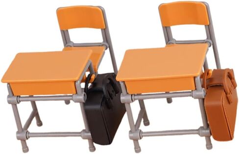 Hemoton Miniature Dollhouse School Desk Chair Set with School Bags - 2 Tables, 2 Chairs, 2 Bags - Perfect for Dollhouse Decor, Mini Supplies, and Collectors in Saudi Arabia