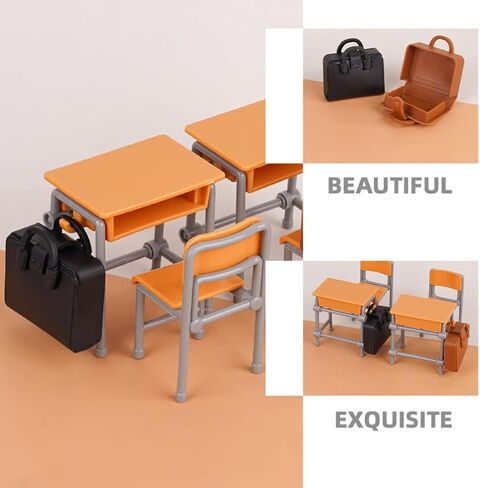 Hemoton Miniature Dollhouse School Desk Chair Set with School Bags - 2 Tables, 2 Chairs, 2 Bags - Perfect for Dollhouse Decor, Mini Supplies, and Collectors in Saudi Arabia